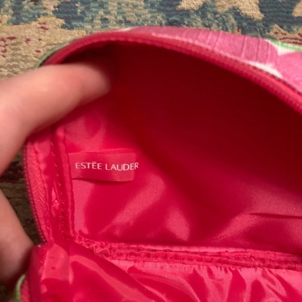 Lilly Pulitzer Estée Lauder Pink And Green Floral Makeup Zipper Bag